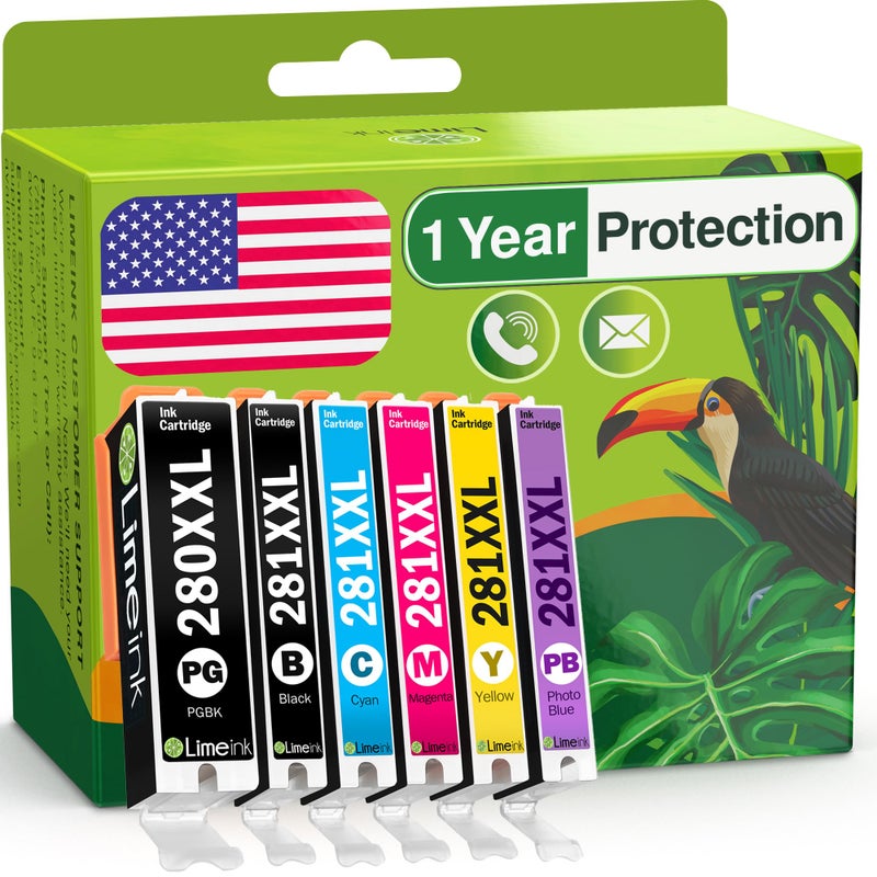 Limeink Compatible Ink Cartridge Replacement for PGI-280XXL CLI-281XXL 280 XXL 281XXL for Canon Pixma TS8100 TS8120 TS8200 TS8220 TS8222 TS8300 TS8320 TS8322 TS9100 TS9120 Printers (6 Pack) - Image 1